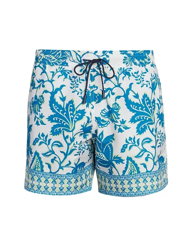 Men's Aqua Print Swim Trunks - Stampa Blue