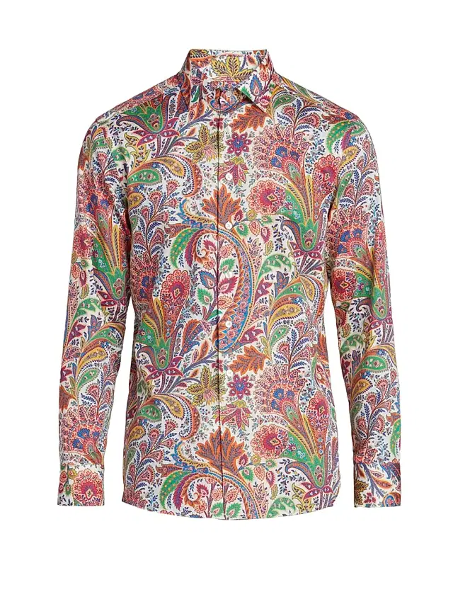 Men's Roma Paisley Cotton Button-Front Shirt - Stampa Bianco Men's Roma Paisley Cotton Button-Front Shirt - Stampa Bianco