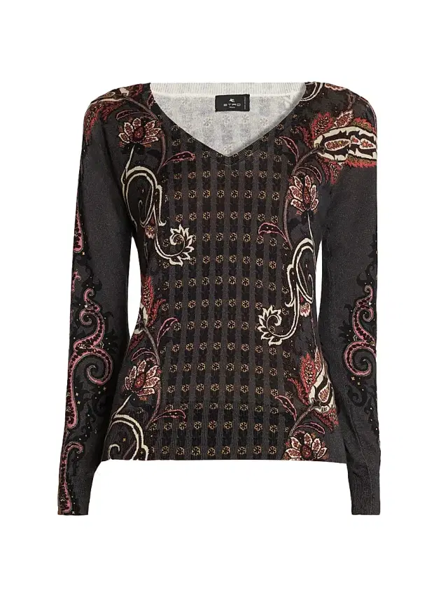 Women's Paisley Silk-Cashmere Sweater - Multicolor Black Base