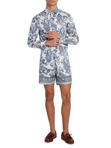 Etro Men's Paisley Print Swim Trunks - Printed Azure Base | Thumbnail 2 Etro Men's Paisley Print Swim Trunks - Printed Azure Base | Thumbnail 2