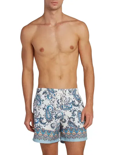 Etro Men's Paisley Print Swim Trunks - Printed Azure Base | Thumbnail 3 Etro Men's Paisley Print Swim Trunks - Printed Azure Base | Thumbnail 3