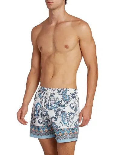 Etro Men's Paisley Print Swim Trunks - Printed Azure Base | Thumbnail 4 Etro Men's Paisley Print Swim Trunks - Printed Azure Base | Thumbnail 4