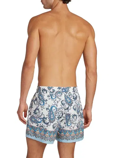 Etro Men's Paisley Print Swim Trunks - Printed Azure Base | Thumbnail 5 Etro Men's Paisley Print Swim Trunks - Printed Azure Base | Thumbnail 5