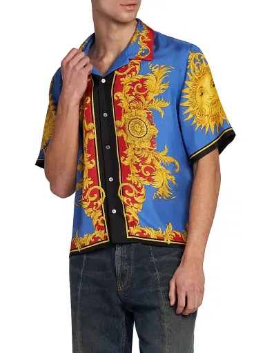 Versace Men's The Sun Silk Twill Shirt | Thumbnail 4 Versace Men's The Sun Silk Twill Shirt | Thumbnail 4