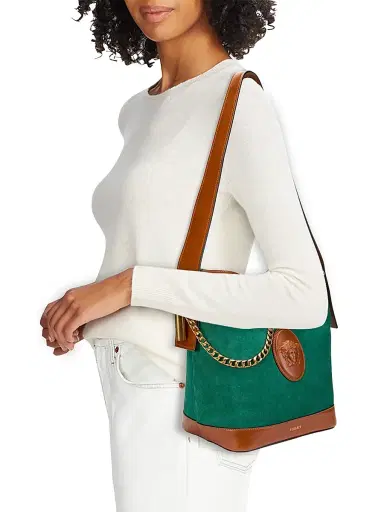 Versace Women's Pivot Small Suede Bucket Bag | Thumbnail 2 Versace Women's Pivot Small Suede Bucket Bag | Thumbnail 2