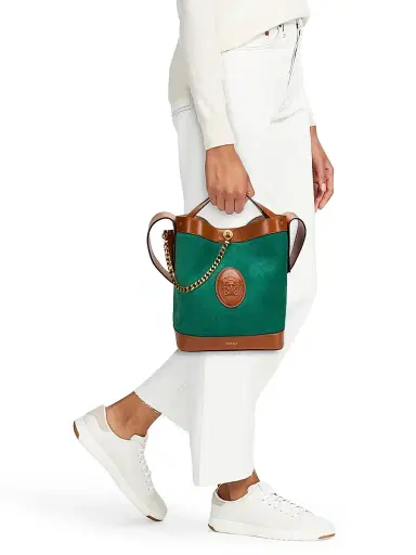 Versace Women's Pivot Small Suede Bucket Bag - Leather Absinthe Gold | Thumbnail 3 Versace Women's Pivot Small Suede Bucket Bag - Leather Absinthe Gold | Thumbnail 3