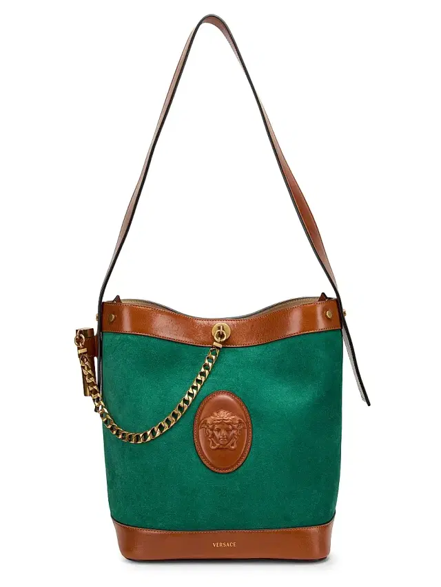 Versace Women's Pivot  Suede Bucket Bag - Leather Absinthe Gold