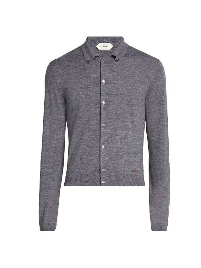 Versace Men's Wool Collared Cardigan - Medium Grey