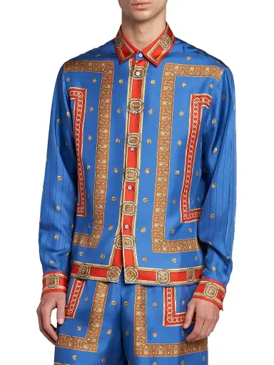 Versace Men's The Ring Master Silk Twill Shirt - Royal Blue Red - Size 46 | Thumbnail 3 Versace Men's The Ring Master Silk Twill Shirt - Royal Blue Red - Size 46 | Thumbnail 3
