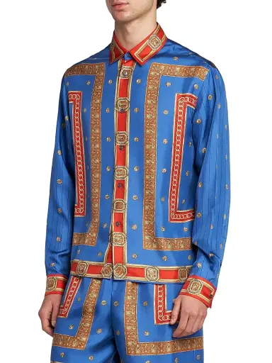 Versace Men's The Ring Master Silk Twill Shirt - Royal Blue Red - Size 46 | Thumbnail 4 Versace Men's The Ring Master Silk Twill Shirt - Royal Blue Red - Size 46 | Thumbnail 4
