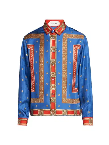 Versace Men's The Ring Master Silk Twill Shirt - Royal Blue Red - Size 46 | Thumbnail 1 Versace Men's The Ring Master Silk Twill Shirt - Royal Blue Red - Size 46 | Thumbnail 1