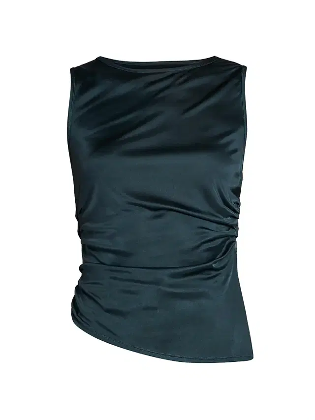 Women's Satin Asymmetric Sleeveless Blouse - Green