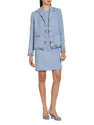 Dolce & Gabbana Women's Floral Trim Tweed Cotton-Silk Jacket - Glicine Viola Chiari | Thumbnail 2