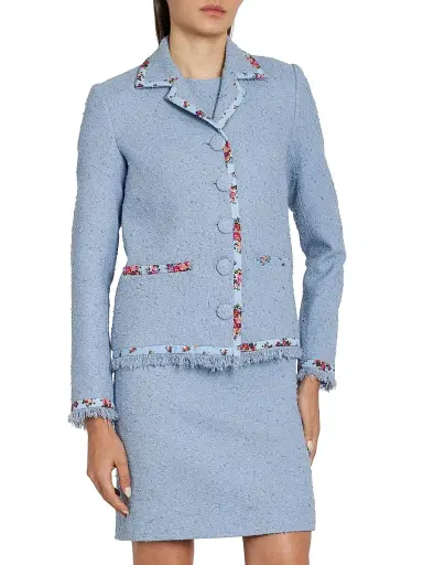 Dolce & Gabbana Women's Floral Trim Tweed Cotton-Silk Jacket - Glicine Viola Chiari | Thumbnail 3
