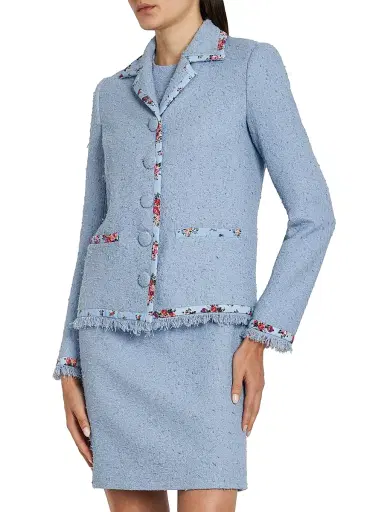 Dolce & Gabbana Women's Floral Trim Tweed Cotton-Silk Jacket - Glicine Viola Chiari | Thumbnail 4