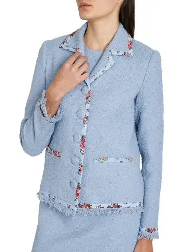 Dolce & Gabbana Women's Floral Trim Tweed Cotton-Silk Jacket - Glicine Viola Chiari | Thumbnail 6