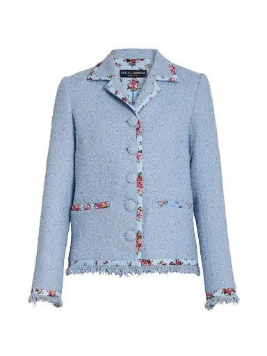 Dolce & Gabbana Women's Floral Trim Tweed Cotton-Silk Jacket - Glicine Viola Chiari | Thumbnail 1