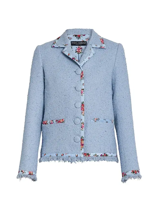 Women's Floral Trim Tweed Cotton-Silk Jacket - Glicine Viola Chiari