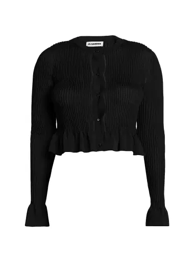Jil Sander Women's Frill-Trim Rib-Knit Cardigan | Thumbnail 1