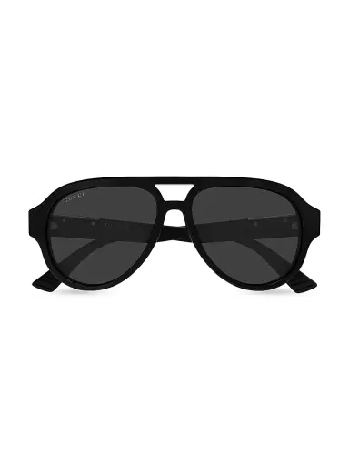 Gucci Men's Subtle Web Sporty 55MM Pilot Sunglasses - Black | Thumbnail 2