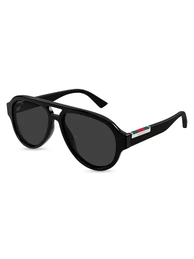 Gucci Men's Subtle Web Sporty 55MM Pilot Sunglasses - Black | Thumbnail 1