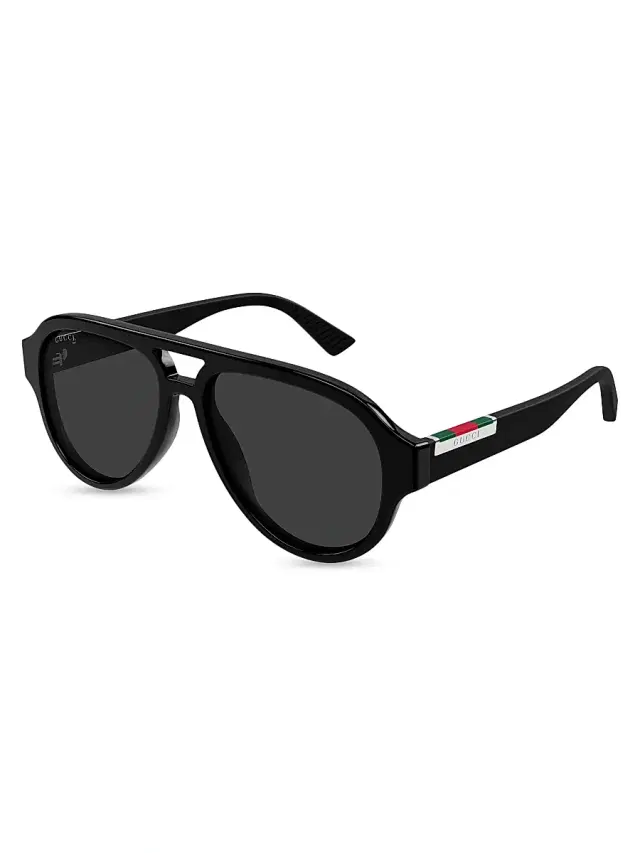 Gucci Men's Subtle Web Sporty 55MM Pilot Sunglasses - Black