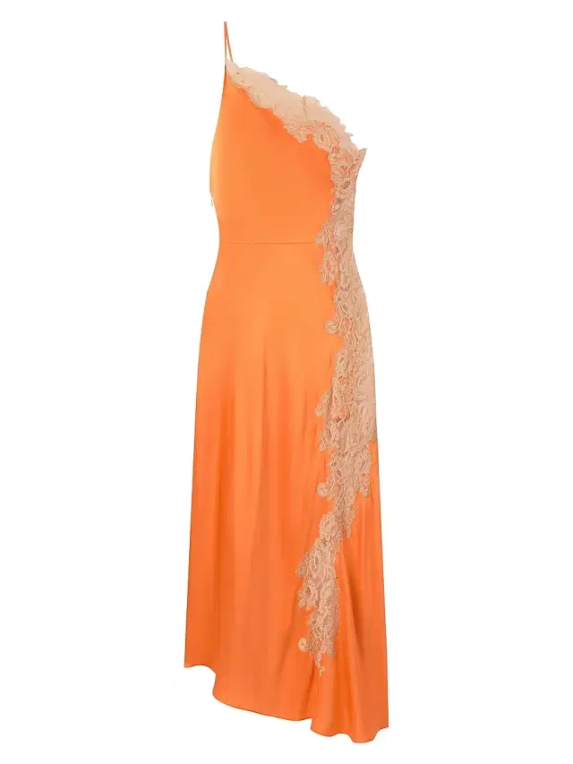 Women's Lou Lace-Trim Satin Midi-Slipdress - Vivid Orange Pale Blush