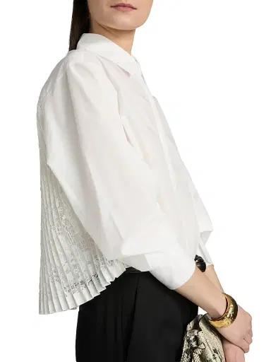 Simkhai Women's Kacey Lace Cotton Button-Front Shirt - Ivory - Size XS | Thumbnail 6