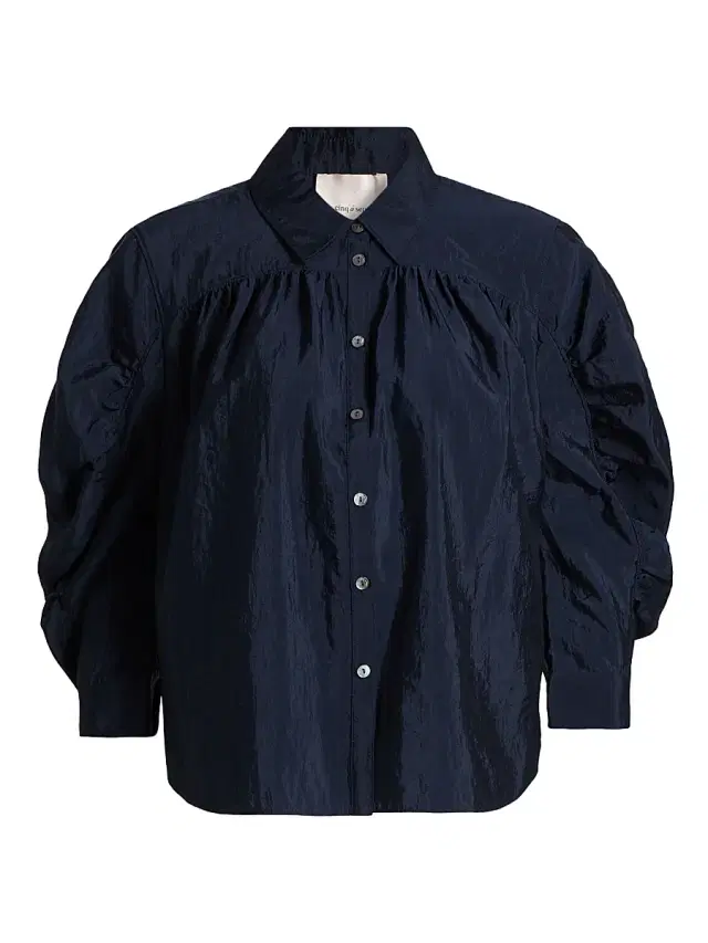 Women's Lazo Gathered Sleeve Button-Front Top - Navy