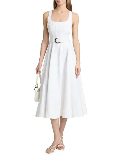 Cinq à Sept Women's Cambree Belted Denim Midi-Dress - White - Size 14 | Thumbnail 3