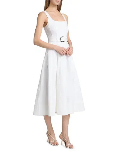 Cinq à Sept Women's Cambree Belted Denim Midi-Dress - White - Size 14 | Thumbnail 4