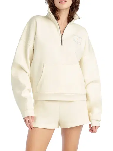 Favorite Daughter Women's The Logo Half-Zip Sweatshirt - Gardenia Light Sage - Size Large | Thumbnail 3