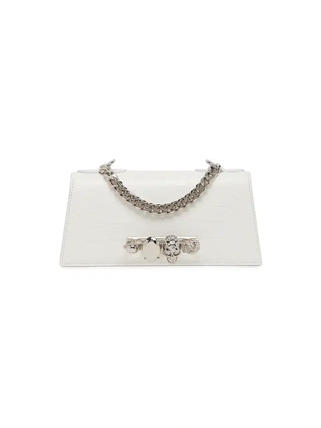 McQueen Women's Mini Jewelled Croc-Embossed Leather Shoulder Bag - White Multi
