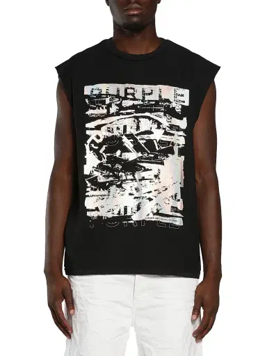 Purple Brand Men's Graphic Cotton Sleeveless T-Shirt - Black | Thumbnail 1