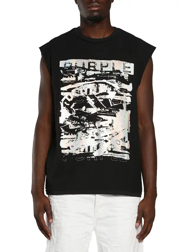 Men's Graphic Cotton Sleeveless T-Shirt - Black