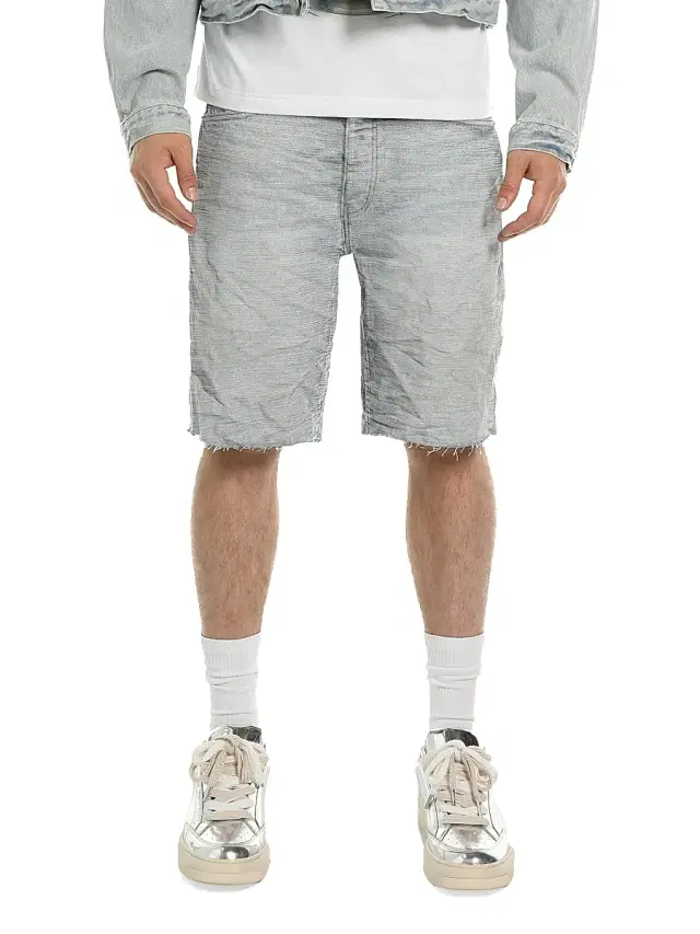Men's Vintage Slub Denim Raw-Edge Shorts - Light Indigo