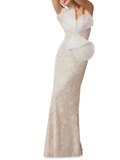 Mac Duggal Women's Bow-Detail Bead-Embellished Organza Strapless Gown | Thumbnail 2 Mac Duggal Women's Bow-Detail Bead-Embellished Organza Strapless Gown | Thumbnail 2