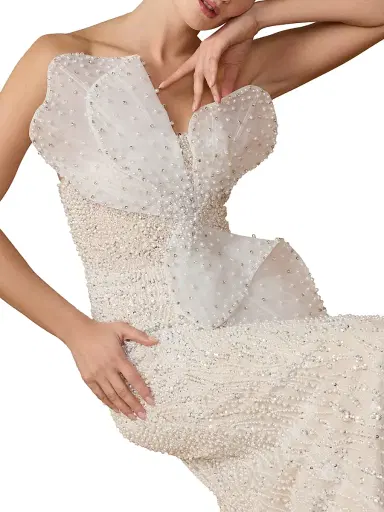 Mac Duggal Women's Bow-Detail Bead-Embellished Organza Strapless Gown | Thumbnail 3 Mac Duggal Women's Bow-Detail Bead-Embellished Organza Strapless Gown | Thumbnail 3