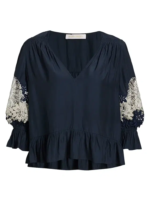 Women's Berry V-Neck Lace Blouse - Navy