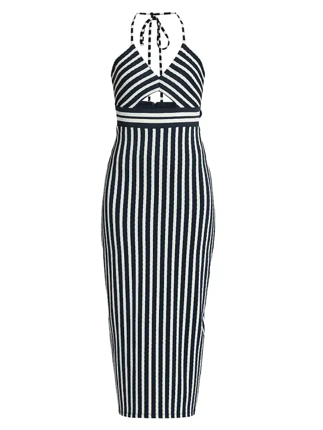 Ramy Brook Women's Stevie Halterneck Striped Midi-Dress - Navy Stripe