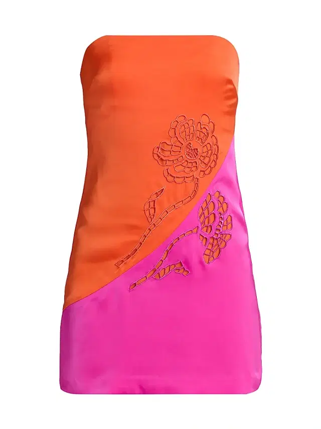 Women's Gerrie Colorblocked Floral Strapless Minidress - Fiesta Pink Sunset Orange