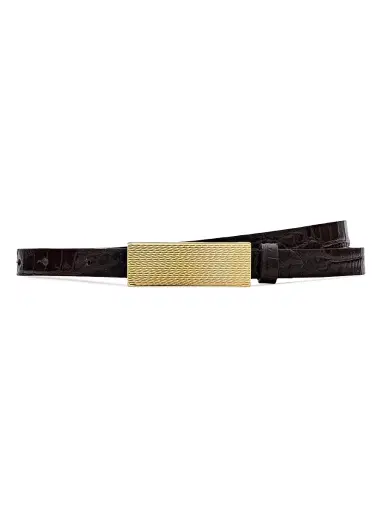 L'AGENCE Women's Elyse Croc-Embossed Leather Belt - Chocolate Croc Embossed | Thumbnail 2