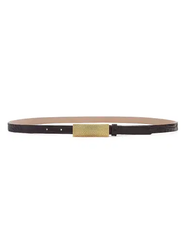 L'AGENCE Women's Elyse Croc-Embossed Leather Belt - Chocolate Croc Embossed | Thumbnail 1
