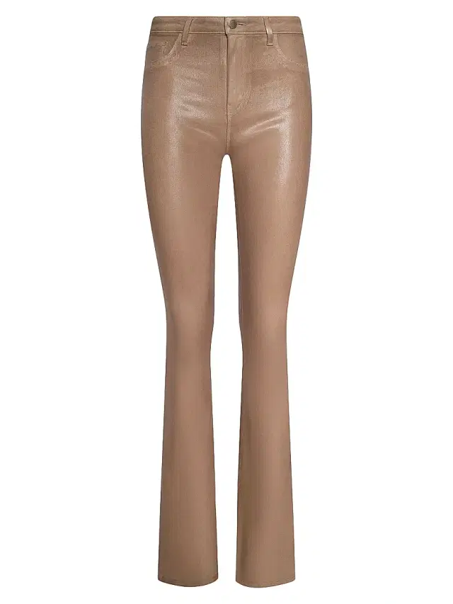 L'AGENCE Women's Marty Coated High-Rise Flare Jeans - Cappuccino Coated