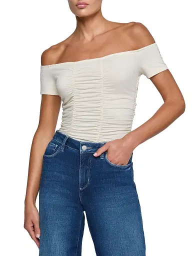 L'Agence Women's Baliegh Ruched Bodysuit - Vintage White - Size Medium | Thumbnail 3