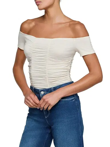 L'Agence Women's Baliegh Ruched Bodysuit - Vintage White - Size Medium | Thumbnail 4