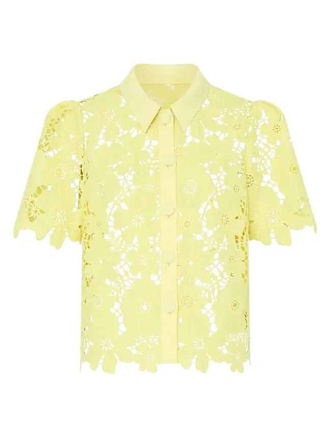 Milly Women's Addison Roja Lace Short-Sleeve Top - Yellow