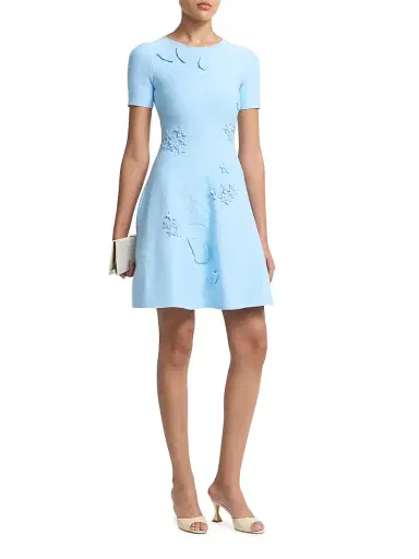 Oscar de la Renta Women's Porcelain Flower Embroidered Minidress - Cerulean | Thumbnail 2
