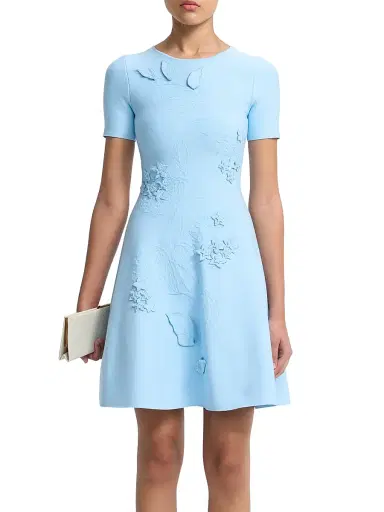 Oscar de la Renta Women's Porcelain Flower Embroidered Minidress - Cerulean | Thumbnail 3