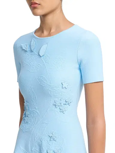 Oscar de la Renta Women's Porcelain Flower Embroidered Minidress - Cerulean | Thumbnail 6